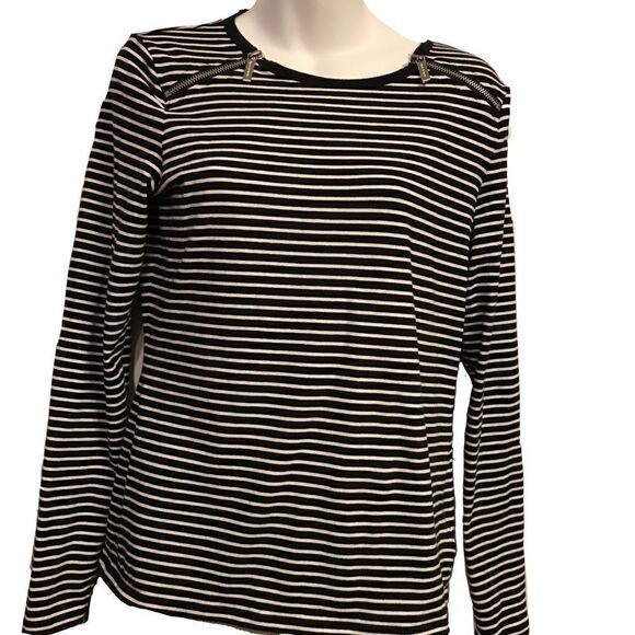 Michael Kors Striped Zipper Long Sleeve Crewneck Tee Navy Blue White S M… - Picture 9 of 15